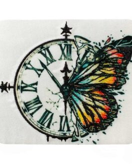 Applikationen – Fashion and Home – aufbügelbar Schmetterling mit Uhr farbig